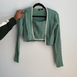 Blue Blush Green Cable Knit Cardigan Set